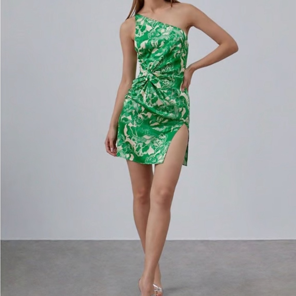 Green Asymmetrical Ruched Cocktail Dress